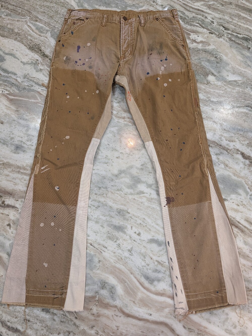 MNML Brown & Cream Split-Panel Paint-Splatter Chinos